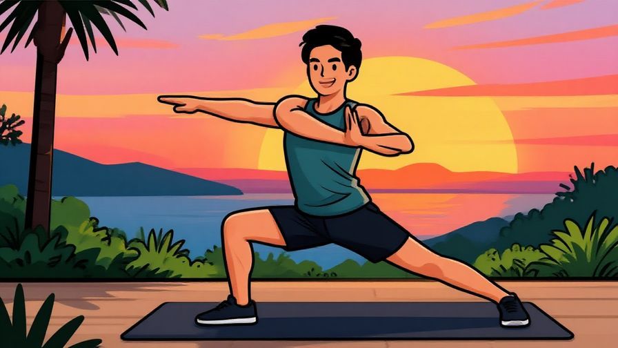 Illustration%20of%20a%20person%20stretching%20before%20exercise%20with%20a%20confident%20smile%20and%20sunset%20background%2C%20vibrant%20colors%2C%20illustrated%20style