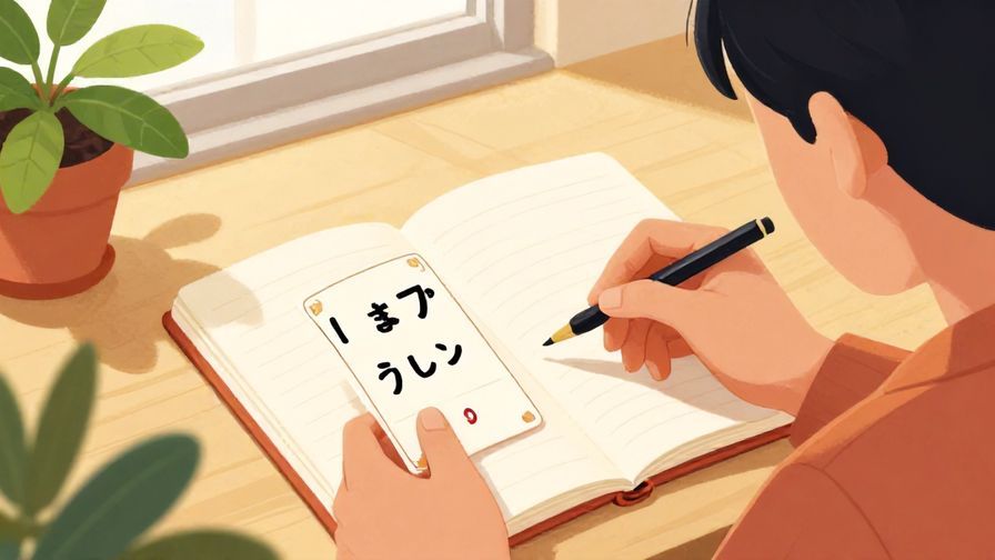 Illustration%20of%20a%20person%20studying%20Japanese%20with%20flashcards%20and%20a%20notebook%2C%20bright%20room%20with%20plants%20and%20sunlight%2C%20vibrant%20colors%2C%20illustrated%20style