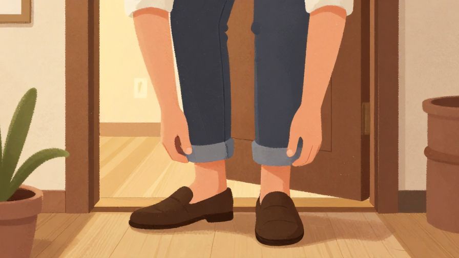 Illustration%20of%20a%20person%20taking%20off%20their%20shoes%20at%20the%20entrance%2C%20looking relieved%2C%20warm%20home%20lighting%2C%20illustrated%20style