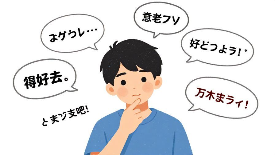 Illustration%20of%20a%20person%20thinking%20about%20different%20Japanese%20phrases%20with%20thought%20bubbles%20around%20them%2C%20bright%20colors%2C%20illustrated%20style