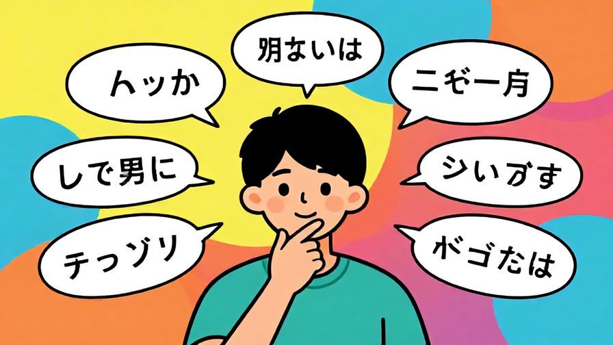 Illustration%20of%20a%20person%20thinking%20with%20speech%20bubbles%20showing%20different%20Japanese%20phrases%20floating%20around%20them%2C%20colorful%20and%20vibrant%20background%2C%20illustrated%20style