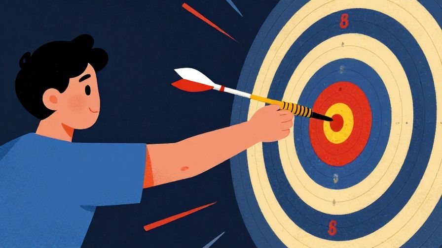 Illustration%20of%20a%20person%20throwing%20a%20dart%20right%20into%20the%20bullseye%2C%20dynamic%20colors%20and%20textures%2C%20illustrated%20style