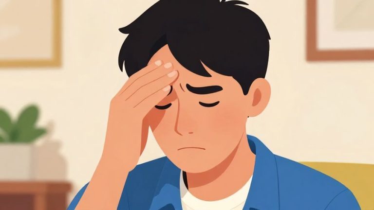 Illustration%20of%20a%20person%20touching%20their%20forehead%20with%20a%20frown%2C%20simple%20room%20background%2C%20vibrant%20colors%2C%20illustrated%20style