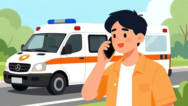 Illustration%20of%20a%20person%20urgently%20making%20a%20phone%20call%20with%20an%20ambulance%20in%20the%20background%2C%20bright%20colors%2C%20illustrated%20style