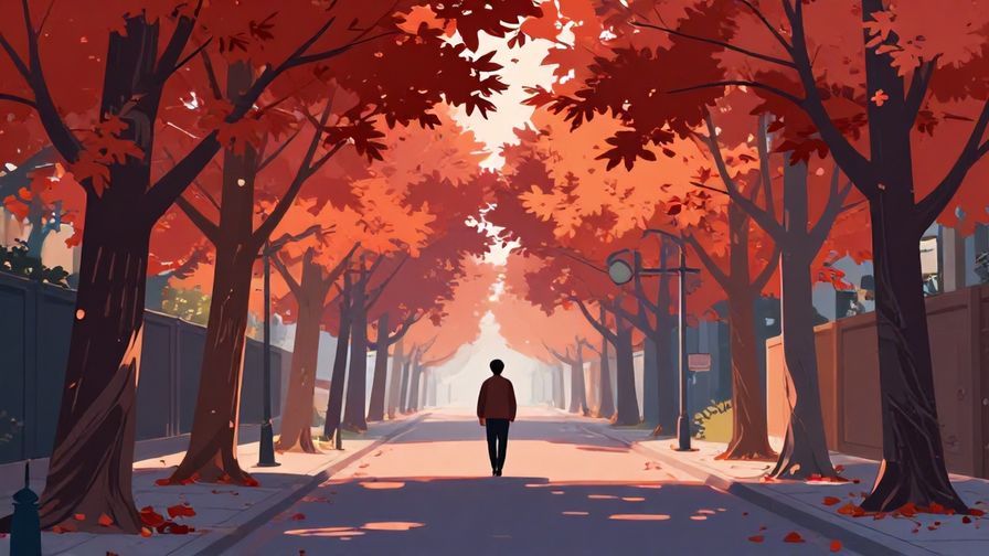 Illustration%20of%20a%20person%20walking%20slowly%20down%20a%20quiet%20street%20lined%20with%20maple%20trees%2C%20peaceful%20evening%20light%2C%20vibrant%20colors%2C%20illustrated%20style