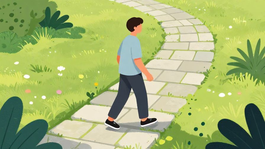 Illustration%20of%20a%20person%20walking%20slowly%20and%20carefully%20on%20a%20stone%20path%20in%20a%20garden%2C%20soft%20lighting%2C%20vibrant%20colors%2C%20illustrated%20style