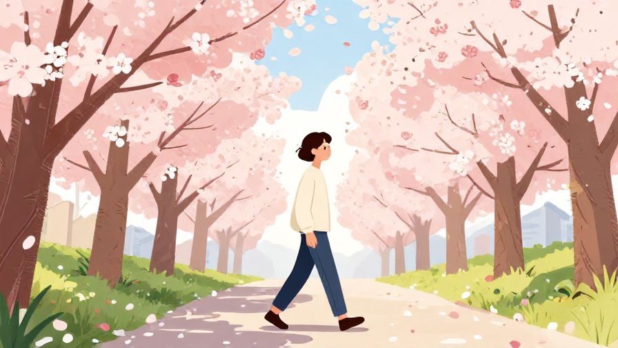 Illustration%20of%20a%20person%20walking%20smoothly%20on%20a%20path%20lined%20with%20cherry%20blossoms%2C%20calm%20and%20content%20expression%2C%20vibrant%20colors%2C%20illustrated%20style
