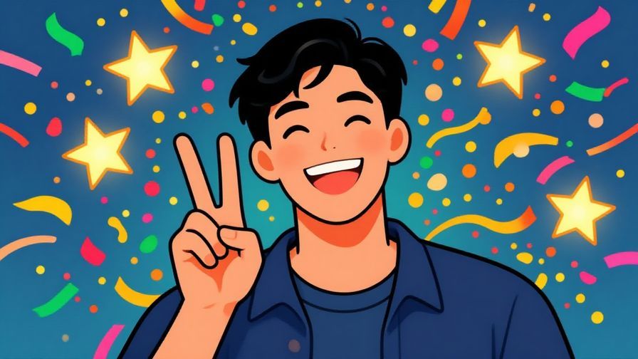 Illustration%20of%20a%20person%20with%20a%20big%20smile%20making%20a%20peace%20sign%20with%20bright%20stars%20and%20colorful%20confetti%20falling%20around.%20Vibrant%20colors%20and%20a%20festive%20background.%20Illustrated%20style