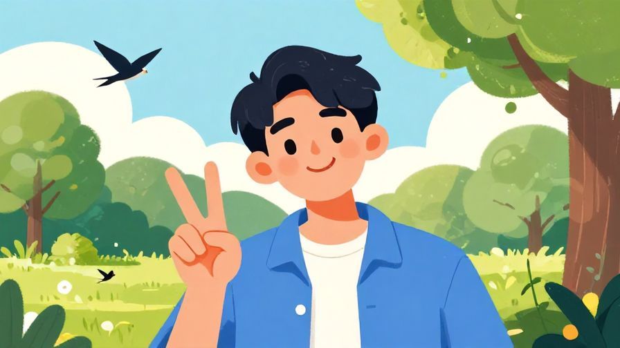 Illustration%20of%20a%20person%20with%20a%20relaxed%20smile%20giving%20a%20peace%20sign%20in%20a%20sunny%20park%20with%20birds%20flying%20in%20the%20background.%20Vibrant%20colors%2C%20illustrated%20style