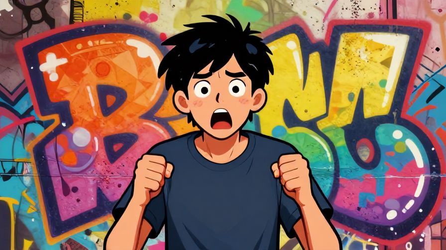 Illustration%20of%20a%20person%20with%20a%20shocked%20expression%2C%20mouth%20open%2C%20clenched%20fists%2C%20standing%20in%20front%20of%20a%20graffiti%20wall%2C%20vibrant%20colors%2C%20illustrated%20style