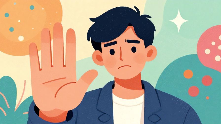 Illustration%20of%20a%20person%20with%20a%20slightly%20annoyed%20expression%20and%20hand%20raised%20in%20a%20‘stop’%20gesture%2C%20colorful%20background%20with%20abstract%20patterns%2C%20illustrated%20style