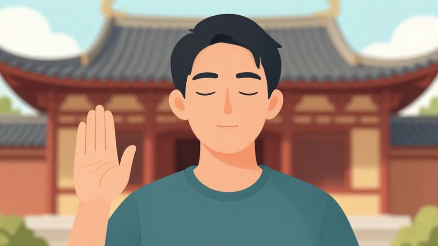 Illustration%20of%20a%20person%20with%20closed%20eyes%20and%20hand%20raised%20in%20a%20solemn%20oath%20pose%2C%20traditional%20temple%20background%2C%20serene%20colors%2C%20illustrated%20style