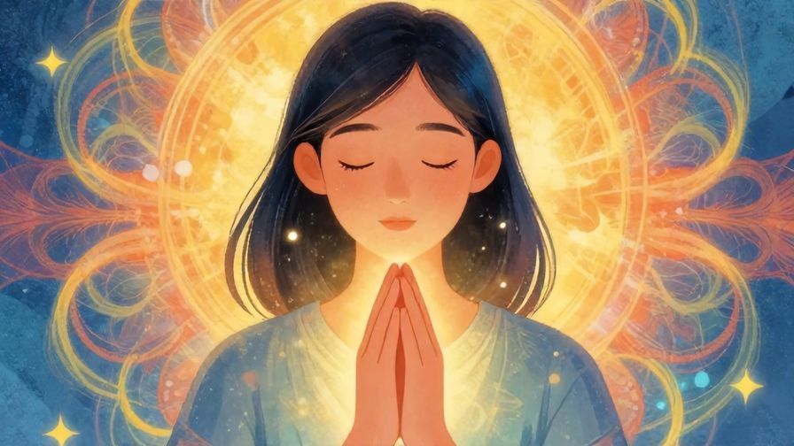 Illustration%20of%20a%20person%20with%20closed%20eyes%20and%20hands%20together%20in%20prayer%20with%20gentle%20glowing%20aura%20around%20them%2C%20detailed%20background%2C%20vibrant%20colors%2C%20illustrated%20style