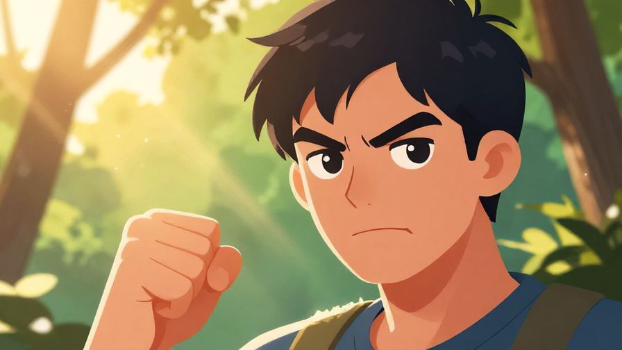 Illustration%20of%20a%20person%20with%20determined%20expression%2C%20clenched%20fist%2C%20sunlight%20shining%20through%20trees%2C%20vibrant%20colors%2C%20illustrated%20style