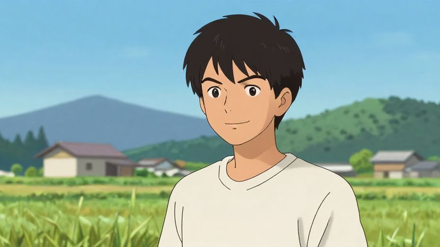 Illustration%20of%20a%20person%20with%20determined%20smile%20in%20a%20rural%20Japanese%20setting%2C%20mountains%20and%20blue%20sky%20background%2C%20illustrated%20style