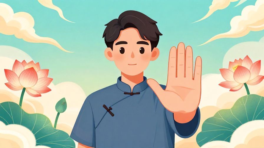 Illustration%20of%20a%20polite%20person%20with%20a%20calm%20expression%20holding%20up%20a%20hand%20gently%20to%20signal%20stop%2C%20soft%20lotus%20flowers%20and%20heavenly%20clouds%20in%20background%2C%20vibrant%20colors%2C%20illustrated%20style