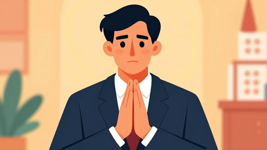 Illustration%20of%20a%20polite%20person%20with%20hands%20together%20and%20a%20serious%20expression%2C%20formal%20setting%2C%20vibrant%20colors%2C%20illustrated%20style