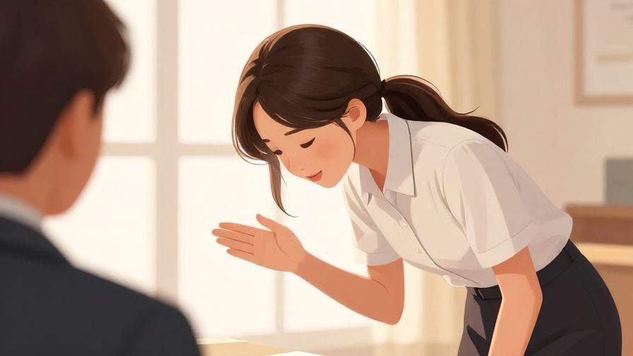 Illustration%20of%20a%20polite%20young%20woman%20bowing%20slightly%20while%20asking%20about%20distance%20in%20a%20formal%20setting%2C%20bright%20colors%2C%20illustrated%20style