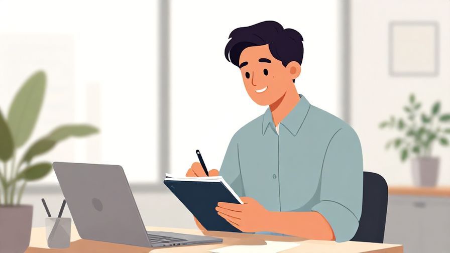 Illustration%20of%20a%20professional%20person%20smiling%20while%20taking%20notes%20in%20a%20modern%20office%20setting%2C%20bright%20lighting%2C%20illustrated%20style