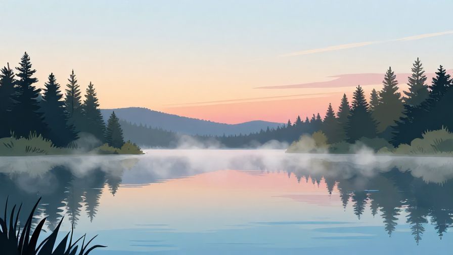 Illustration%20of%20a%20quiet%20lake%20at%20dawn%20with%20mist%20rising%20and%20soft%20colors%2C%20vibrant%20colors%2C%20illustrated%20style