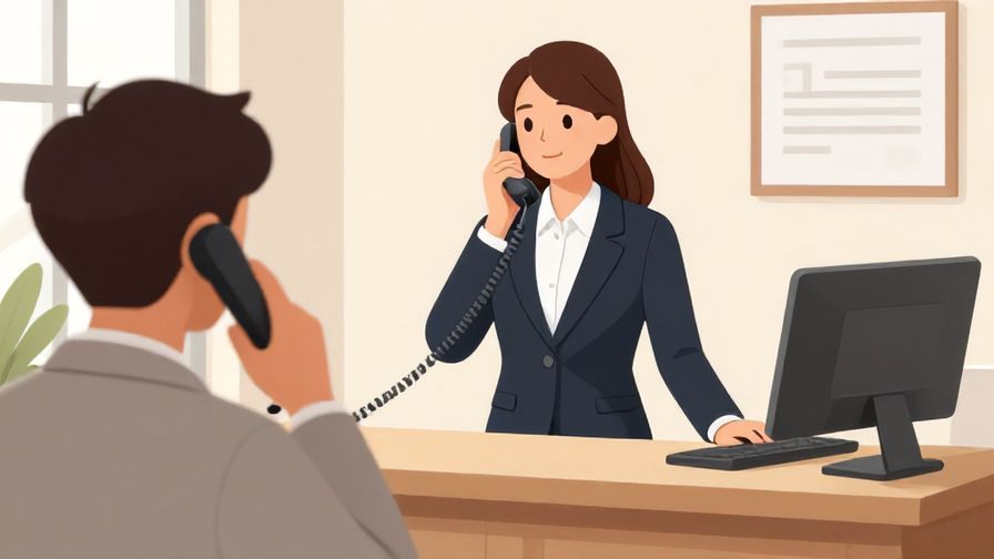 Illustration%20of%20a%20receptionist%20politely%20asking%20someone%20to%20wait%20while%20handling%20a%20phone%20call%2C%20office%20environment%2C%20illustrated%20style