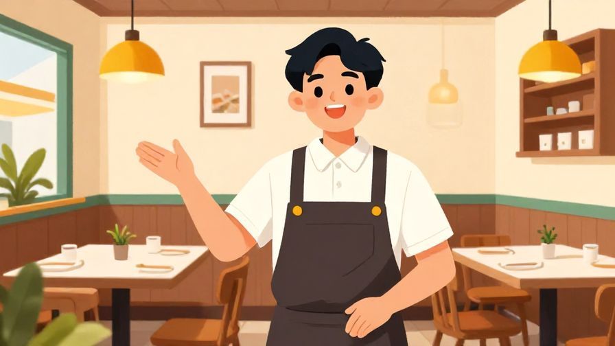 Illustration%20of%20a%20restaurant%20staff%20smiling%20and%20gesturing%20to%20wait%20politely%2C%20cozy%20restaurant%20interior%2C%20vibrant%20colors%2C%20illustrated%20style