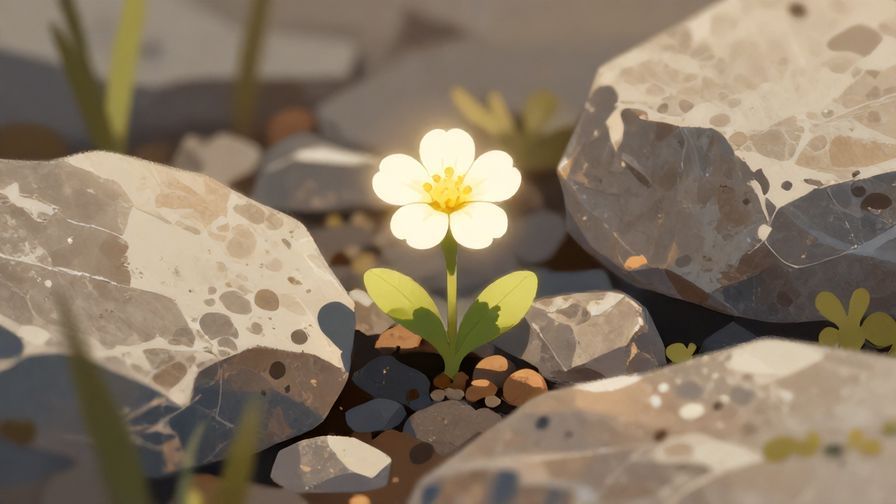 Illustration%20of%20a%20small%20flower%20blooming%20amidst%20rocks%2C%20bright%20sunlight%20highlighting%20it%2C%20illustrated%20style