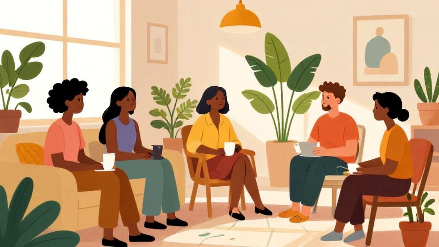 Illustration%20of%20a%20small%20group%20of%20diverse%20people%20chatting%20and%20relaxing%20in%20a%20bright%20room%2C%20plants%20and%20sunlight%20streaming%20in%2C%20vibrant%20colors%2C%20illustrated%20style