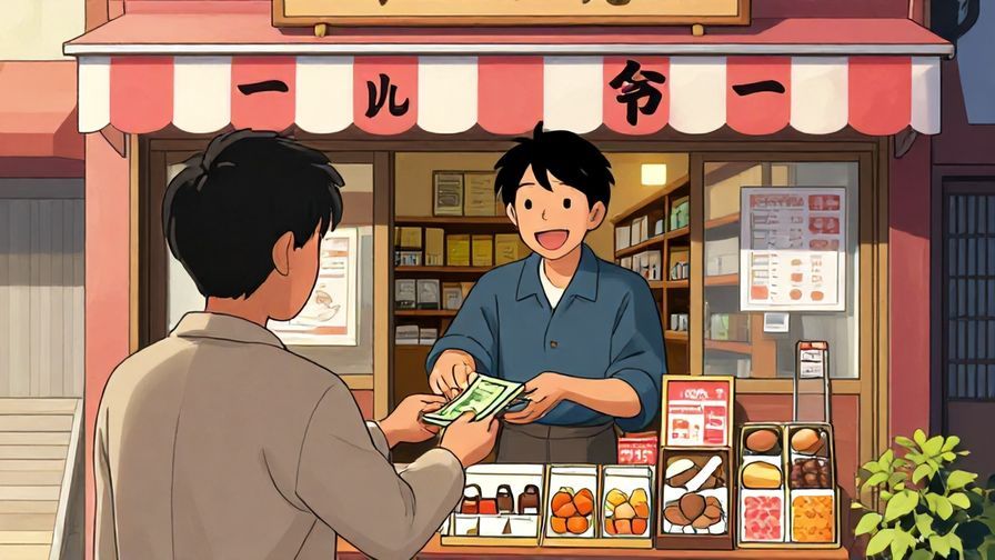 Illustration%20of%20a%20small%20Japanese%20shop%20with%20a%20customer%20handing%20cash%20to%20a%20smiling%20shopkeeper%2C%20detailed%20background%2C%20vibrant%20colors%2C%20illustrated%20style