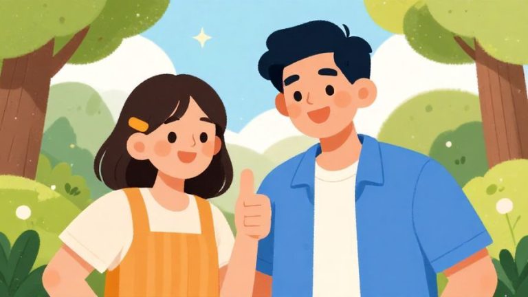 Illustration%20of%20a%20smiling%20friend%20cheering%20on%20another%20person%20with%20a%20thumbs-up%20gesture%2C%20sunny%20park%20background%2C%20vibrant%20colors%2C%20illustrated%20style