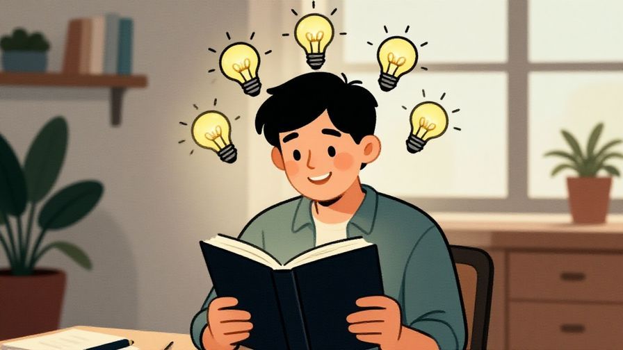 Illustration%20of%20a%20smiling%20person%20reading%20a%20book%20with%20lightbulb%20icons%20floating%20around%20their%20head%2C%20cheerful%20room%2C%20soft%20natural%20light%2C%20illustrated%20style
