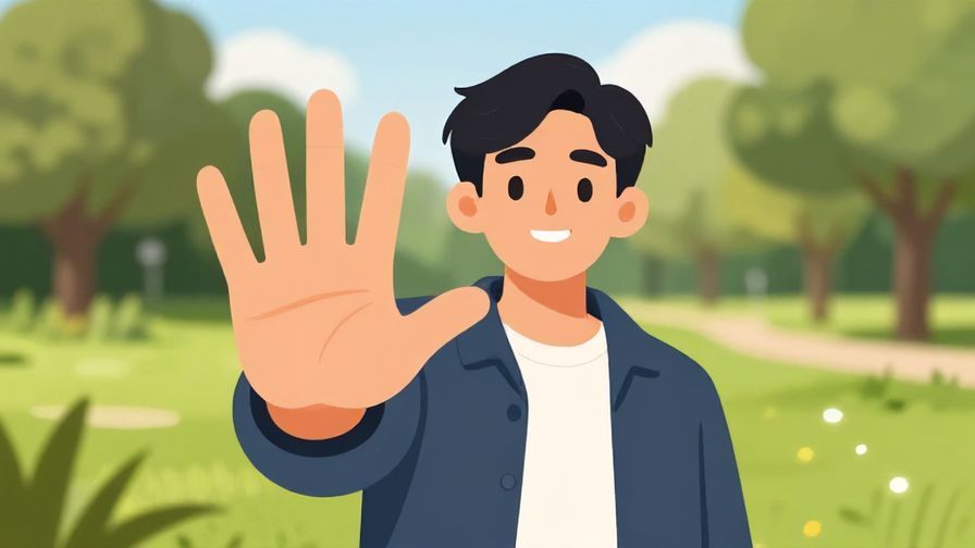 Illustration%20of%20a%20smiling%20person%20waving%20their%20hand%20in%20a%20friendly%20stop%20gesture%2C%20park%20scene%2C%20illustrated%20style