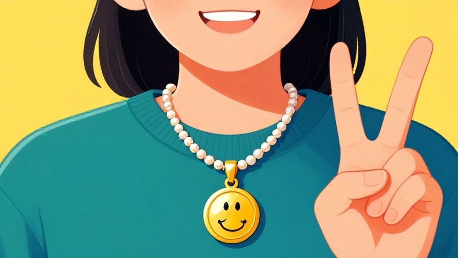 Illustration%20of%20a%20smiling%20person%20wearing%20a%20lucky%20charm%20necklace%20and%20giving%20a%20peace%20sign%2C%20vibrant%20colors%2C%20illustrated%20style