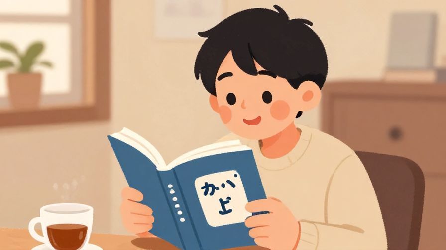 Illustration%20of%20a%20smiling%20person%20with%20Japanese%20study%20materials%2C%20maybe%20a%20cup%20of%20tea%20nearby%20and%20a%20relaxed%20cozy%20room.%20Warm%20colors%2C%20joyful%20expression.