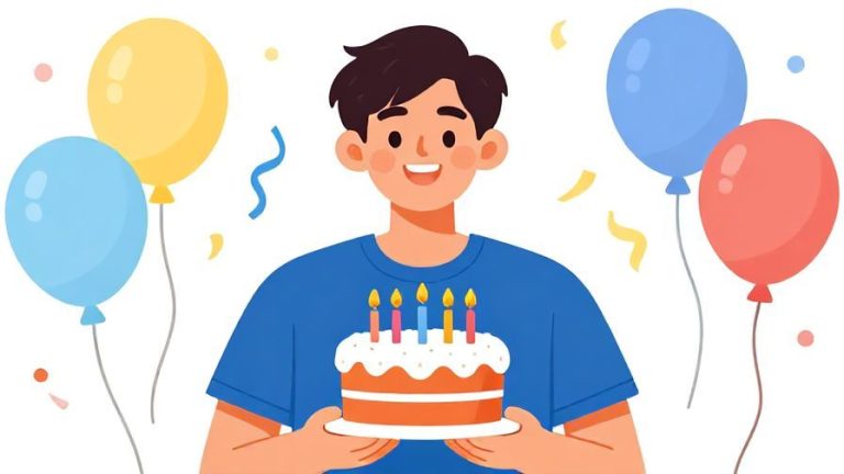 Illustration%20of%20a%20smiling%20young%20person%20holding%20a%20birthday%20cake%20with%20candles%2C%20bright%20colors%2C%20festive%20background%20with%20balloons%20and%20streamers%2C%20illustrated%20style