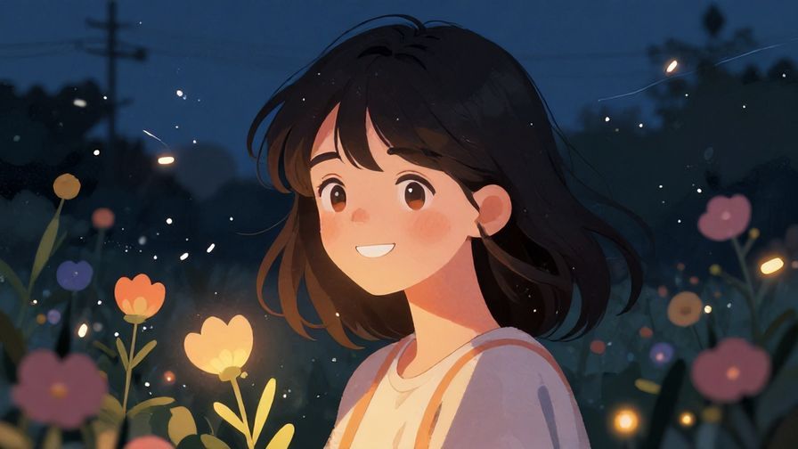 Illustration%20of%20a%20softly%20glowing%20smile%20in%20a%20moody%20evening%20setting%20with%20flowers%20and%20gentle%20breezes%2C%20detailed%20background%2C%20vibrant%20colors%2C%20illustrated%20style