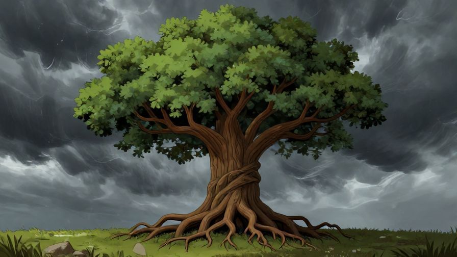 Illustration%20of%20a%20strong%20tree%20with%20deep%20roots%20standing%20tall%20amidst%20a%20stormy%20sky%2C%20vibrant%20colors%2C%20illustrated%20style