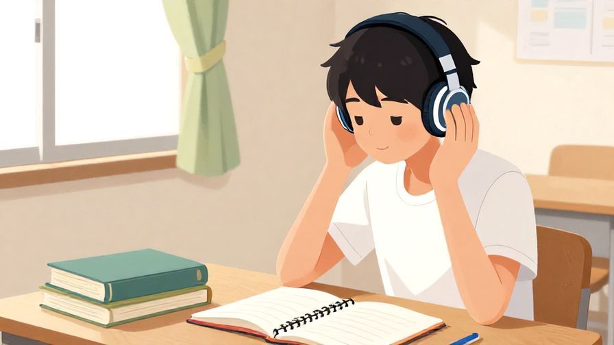 Illustration%20of%20a%20student%20listening%20to%20Japanese%20audio%20on%20headphones%2C%20studying%20with%20books%20and%20a%20notebook%20on%20a%20wooden%20desk.%20Bright%20colors%2C%20inviting%20study%20room%2C%20illustrated%20style