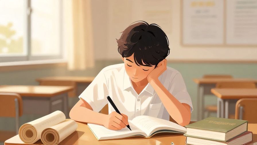 Illustration%20of%20a%20student%20studying%20intensely%20in%20a%20classroom%20filled%20with%20books%20and%20scrolls%2C%20sunlight%20filtering%20through%20windows%2C%20illustrated%20style