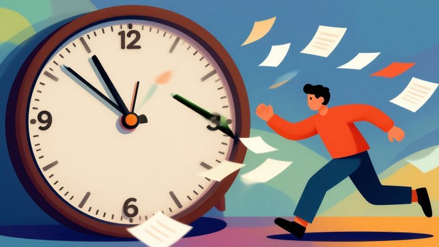 Illustration%20of%20a%20stylized%20clock%20with%20hands%20spinning%20fast%2C%20a%20person%20rushing%20with%20papers%20flying%20around%2C%20vibrant%20colors%2C%20illustrated%20style