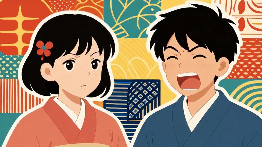 Illustration%20of%20a%20stylized%20scene%20showing%20two%20characters%20expressing%20different%20emotions%20like%20anger%20and%20laughter%2C%20with%20vibrant%20Japanese%20style%20background%20elements%20and%20colorful%20patterns