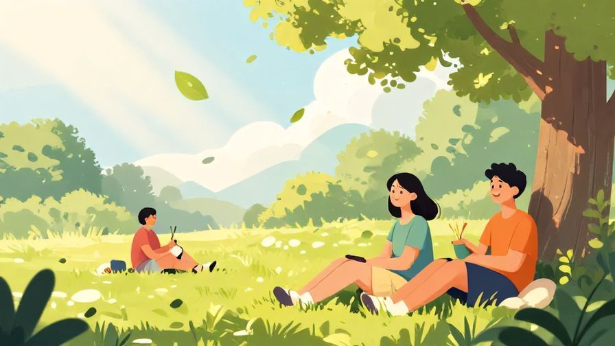 Illustration%20of%20a%20sunny%20park%20scene%20with%20people%20relaxing%20and%20smiling%2C%20floating%20leaves%20and%20soft%20light%20rays%20in%20the%20background%2C%20illustrated%20style%2C%20vibrant%20colors