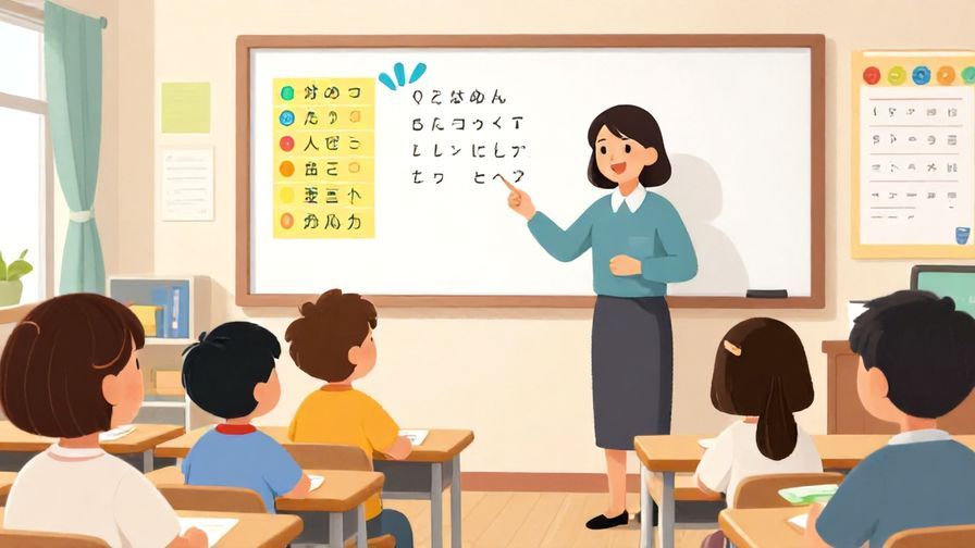 Illustration%20of%20a%20teacher%20explaining%20Japanese%20phrases%20to%20students%20in%20a%20bright%20classroom%20with%20colorful%20charts%20and%20smiling%20faces%2C%20vibrant%20colors%2C%20illustrated%20style