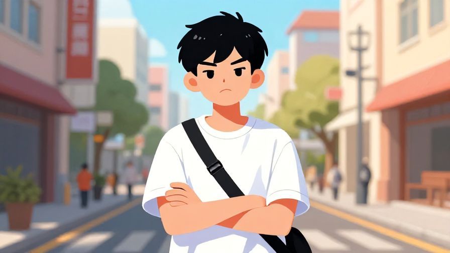Illustration%20of%20a%20teenager%20crossing%20their%20arms%20with%20a%20playful%20frown%2C%20street%20scene%2C%20bright%20colors%2C%20illustrated%20style