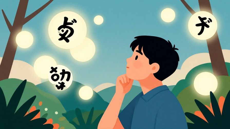 Illustration%20of%20a%20thoughtful%20person%20looking%20at%20floating%20Japanese%20symbols%20and%20soft%20glowing%20orbs%2C%20calm%20background%20with%20nature%20elements%2C%20vibrant%20colors%2C%20illustrated%20style