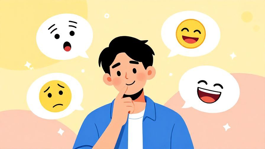 Illustration%20of%20a%20thoughtful%20person%20smiling%20with%20various%20speech%20bubbles%20showing%20emotions%20like%20surprise%20and%20joy%2C%20colorful%20background%2C%20illustrated%20style