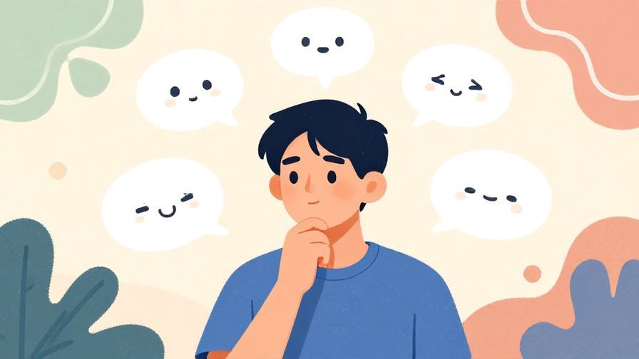 Illustration%20of%20a%20thoughtful%20person%20with%20speech%20bubbles%20showing%20different%20expressions%20floating%20around%20them%2C%20colorful%20background%20with%20abstract%20shapes%20and%20soft%20lighting%2C%20illustrated%20style