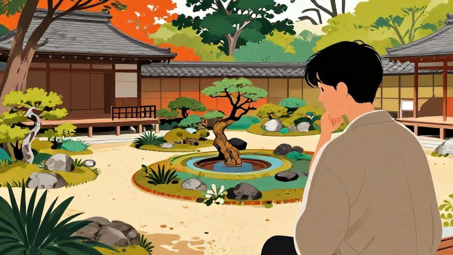 Illustration%20of%20a%20traditional%20Japanese%20garden%20with%20a%20person%20looking%20thoughtful%20and%20reflective%2C%20vibrant%20colors%2C%20illustrated%20style