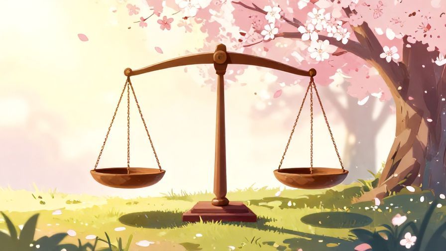 Illustration%20of%20a%20traditional%20Japanese%20scales%20balancing%20light%20and%20shadow%2C%20with%20cherry%20blossoms%20floating%20and%20soft%20sunlight%20filtering%20through%20trees%2C%20vibrant%20colors%2C%20illustrated%20style