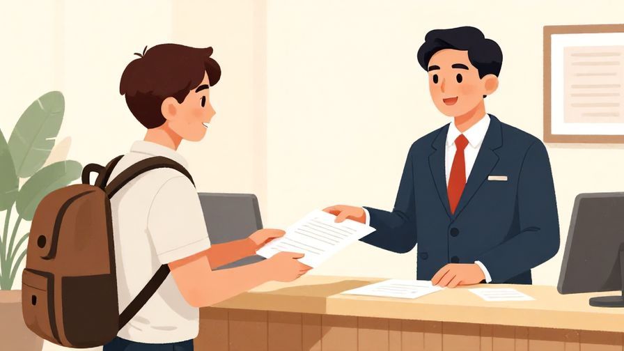 Illustration%20of%20a%20traveler%20politely%20speaking%20to%20a%20hotel%20clerk%20while%20handing%20over%20documents%2C%20bright%20colors%2C%20illustrated%20style